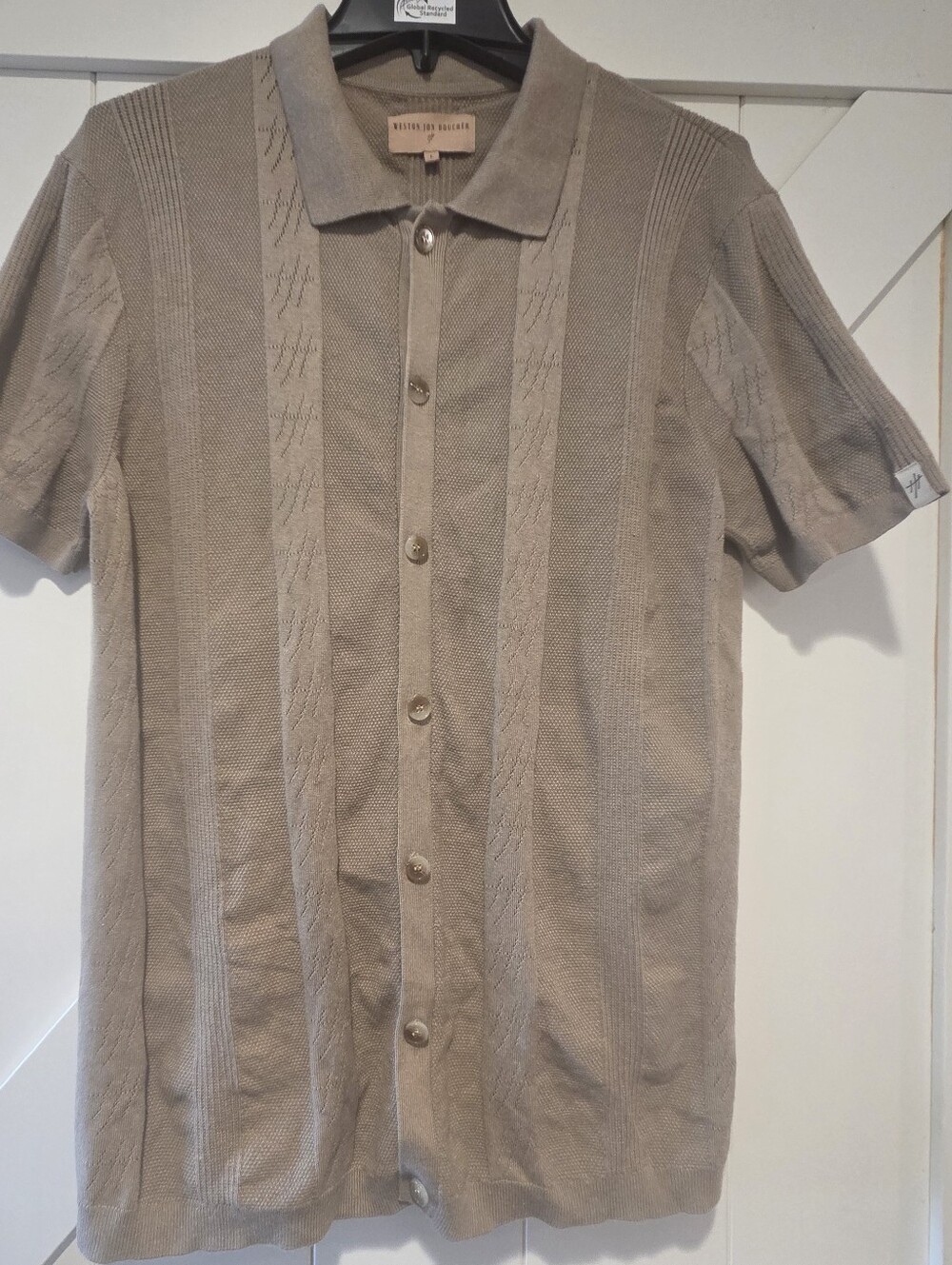 Weston Jon Boucher Men's Short-Sleeve Knit Button-Down Shirt in Khaki Brown